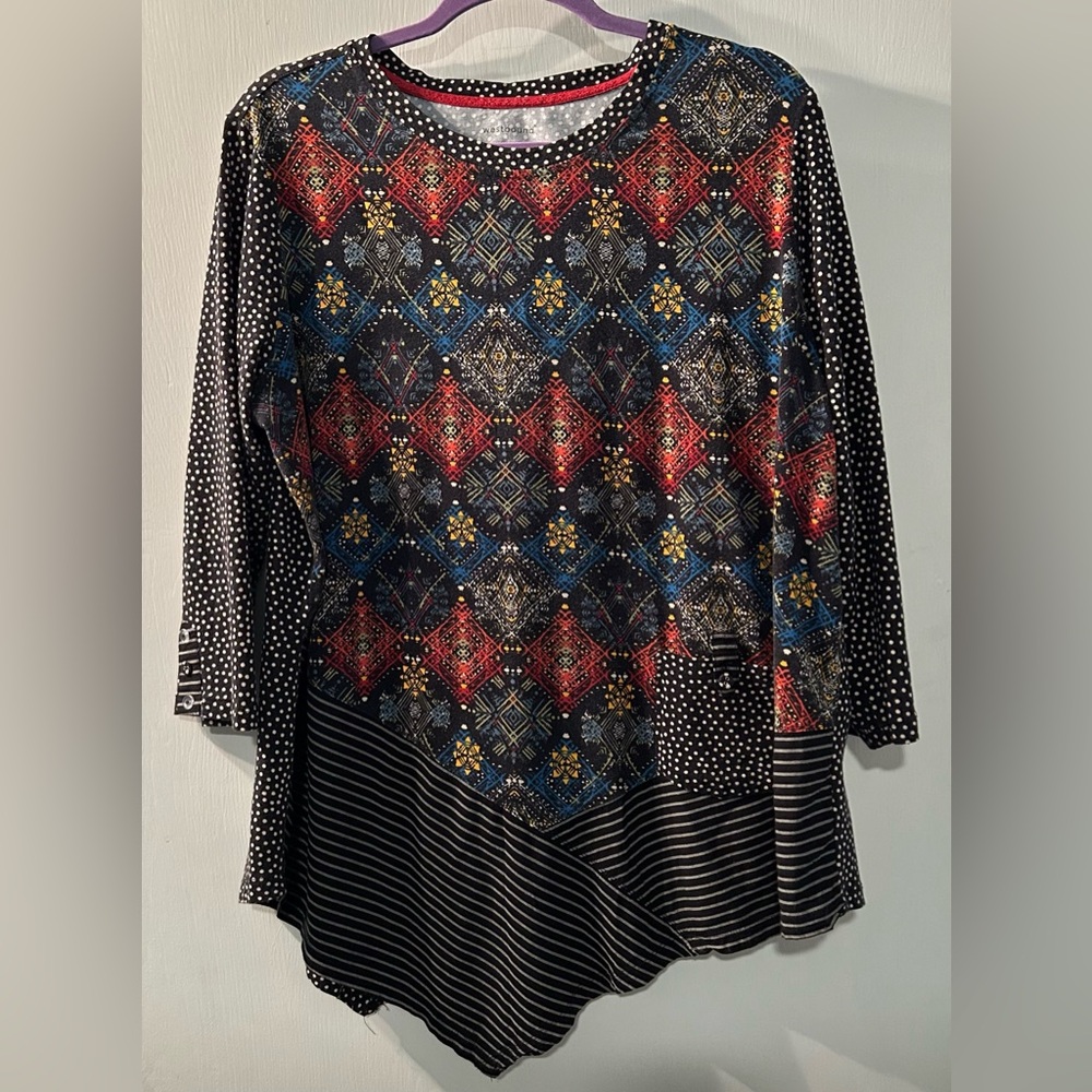 Westbound Black Multicolor Patchwork Long-Sleeve Top Size XL